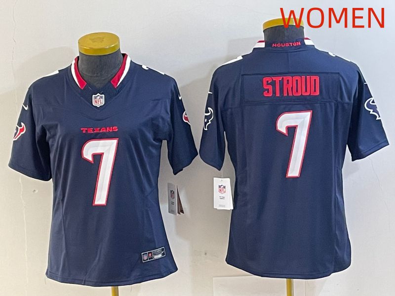 Women Houston Texans #7 Stroud Dark Blue Three generations 2025 Nike Limited NFL Jersey style 21->women nfl jersey->Women Jersey